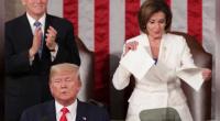 Trump spurns Pelosi handshake, she tears up his speech